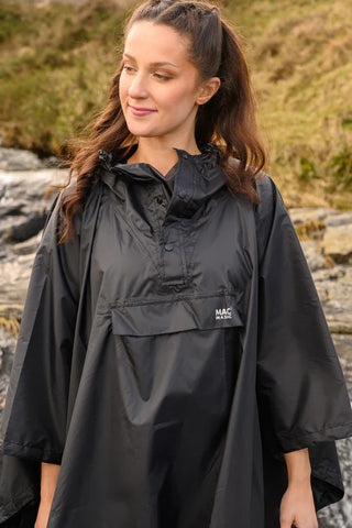 Mac in a Sac Adults Waterproof Breathable Windproof Unisex Packable Poncho-BLACK