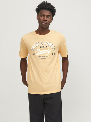 Jack & Jones Mens 100% Cotton Stretch Regular Fit Logo T-Shirt-APRICOT