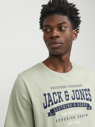 Jack & Jones Mens 100% Cotton Stretch Regular Fit Logo T-Shirt-SAGE