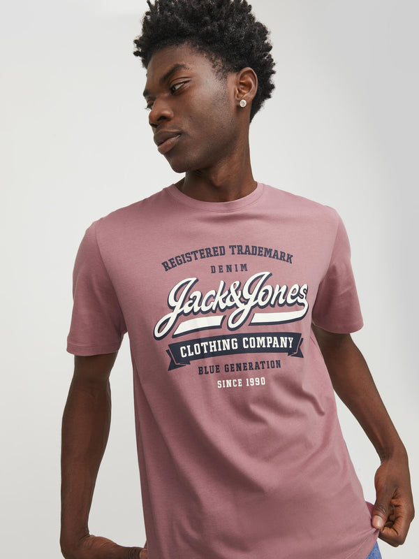 Jack & Jones Mens 100% Cotton Stretch Regular Fit Logo T-Shirt-ROSE