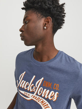 Jack & Jones Mens 100% Cotton Stretch Regular Fit Logo T-Shirt-ENSIGN BLUE