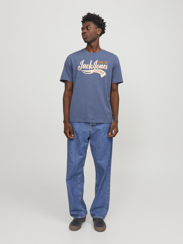 Jack & Jones Mens 100% Cotton Stretch Regular Fit Logo T-Shirt-ENSIGN BLUE