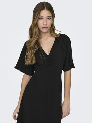 JDY Divya Ladies Short Sleeve Pleated Dress - BLACK