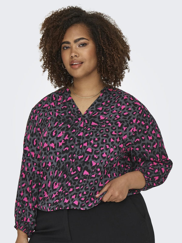 Only Carmakoma Ladies Carbaboost 3/4 Sleeve Regular Fit Plus Size Blouse-PHANTOM