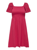 JDY Ladies Stella Short Sleeve 100% Organic Cotton Regular Fit Dress-MAGENTA