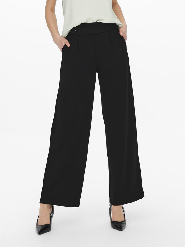 JDY Geggo Wide Leg Elasticated Waist Trousers 32" leg-BLACK BLACK