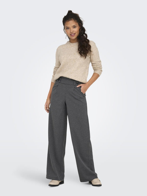 JDY Geggo Wide Leg Elasticated Waist Trousers 32" leg-GREY MELANGE