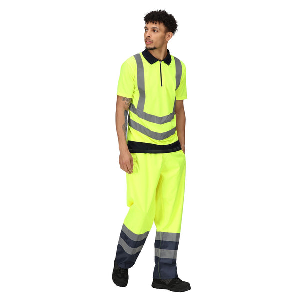 Regatta Men's Hi Vis Short Sleeve Wicking 2 Tone Zip Neck Polo-HIVIZ YELNVY