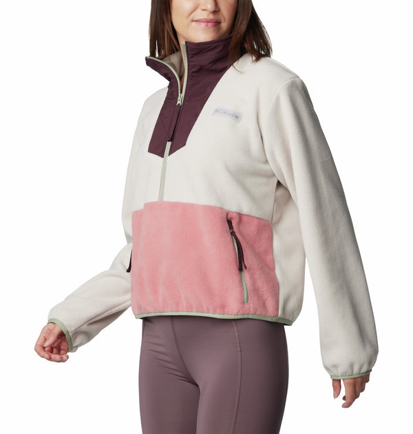 Columbia Ladies Sequoia Grove Cropped 1/2 Zip Overhead Fleece-STONE