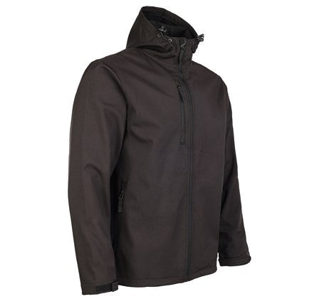 Tuff Stuff Mens Holkham Water Repellant Breathable Windproof Hooded Softshell Work Jacket-BLACK