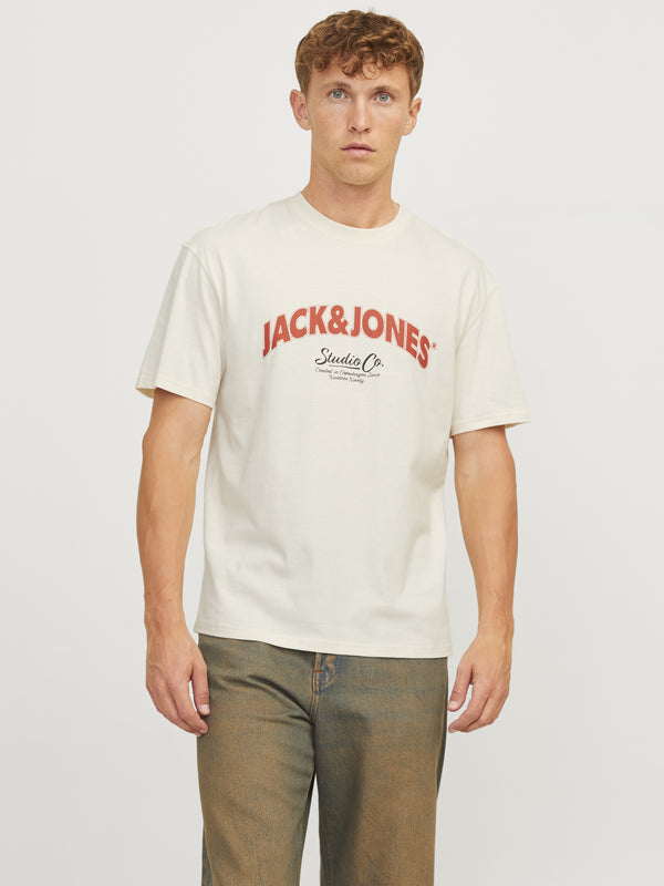 Jack & Jones Mens Relaxed Fit 100% Cotton Bronx T-shirt-CREAM