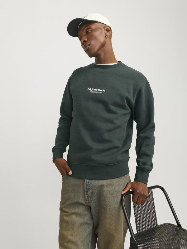 Jack & Jones Mens Vesterbro Relaxed Fit Crew Neck Sweatshir-FOREST GREEN