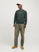 Jack & Jones Mens Vesterbro Relaxed Fit Crew Neck Sweatshir-FOREST GREEN