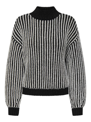 JDY Ladies Ally Striped Pullover-BLACK