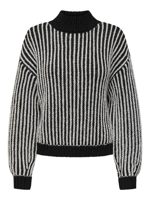 JDY Ladies Ally Striped Pullover-BLACK