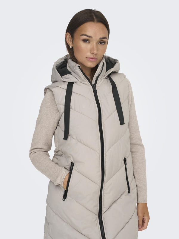 JDY Ladies Skylar long Hooded Bodywarmer -GREY