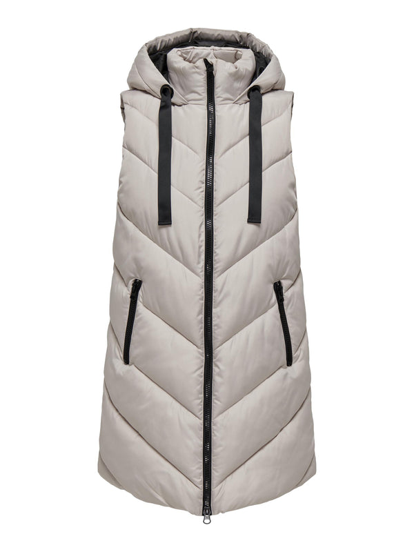 JDY Ladies Skylar long Hooded Bodywarmer -GREY