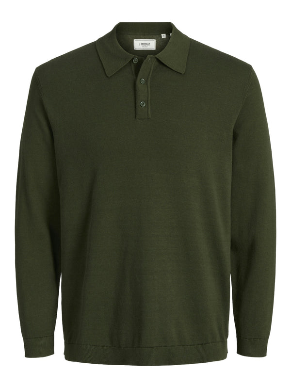 Produkt Mens Dawson Long Sleeve Regular Fit Cotton Knitted Polo-GREEN