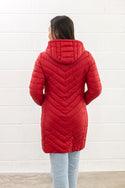 Lighthouse Ladies Water Repellent Insulated Hooded Laurel Mid Length Coat-RED