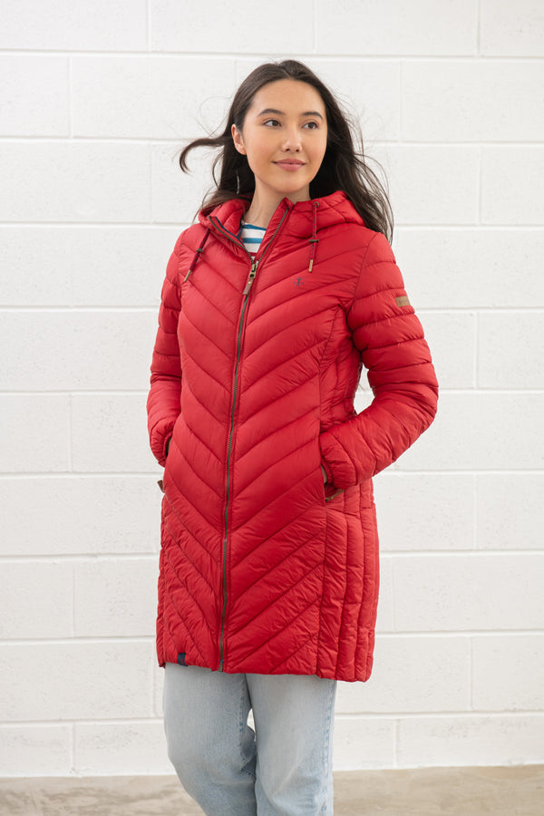 Lighthouse Ladies Water Repellent Insulated Hooded Laurel Mid Length Coat-RED