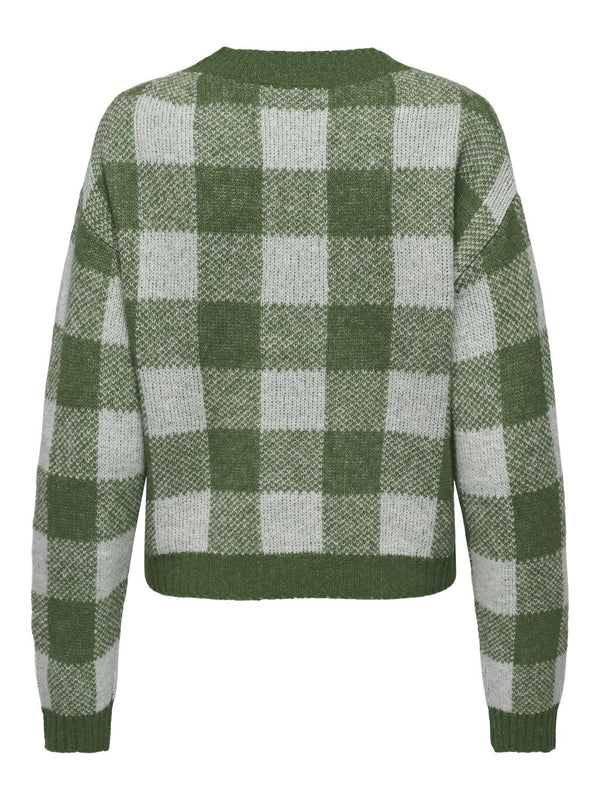 JDY Ladies Autumn V-Neck Check Pattern Pullover-MOSS