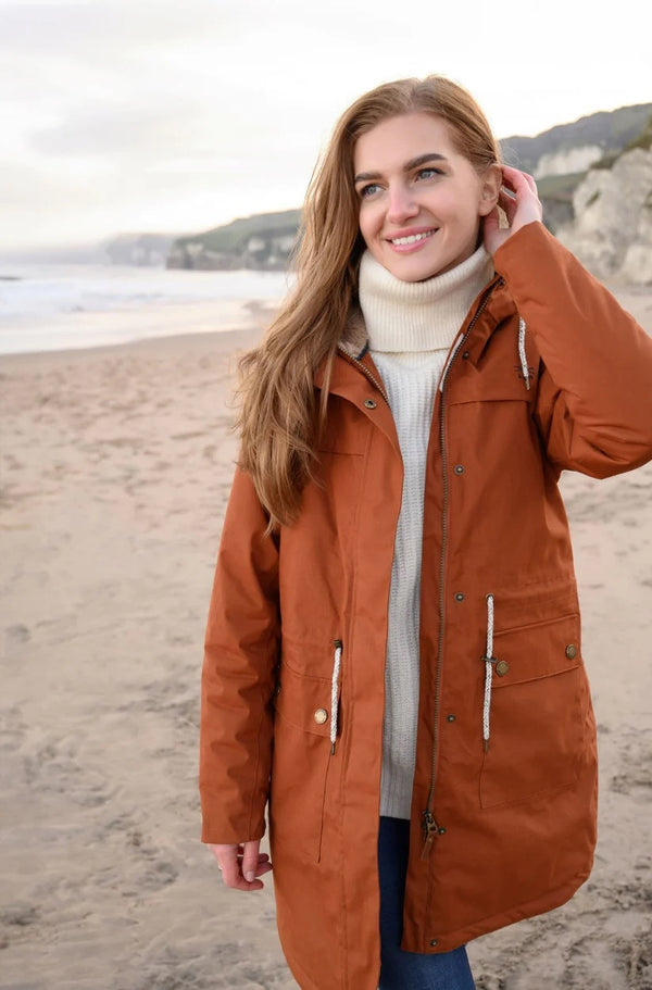 Lighthouse Ladies Waterproof Windproof Breathable Isobel 3/4 Length Coat-RUSTIC BROWN