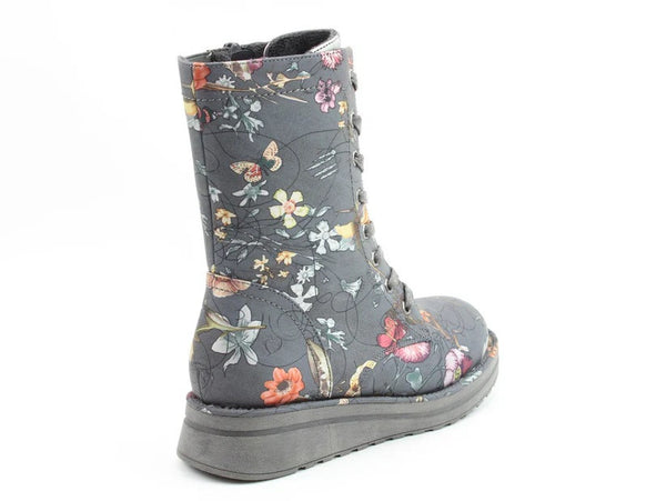 Heavenly Feet Ladies Vegan Friendly Mid-Leg Martina4 Fantasy Print Boots-GREY