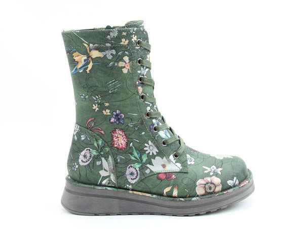 Heavenly Feet Ladies Vegan Friendly Mid-Leg Martina4 Fantasy Print Boots-FOREST GREEN