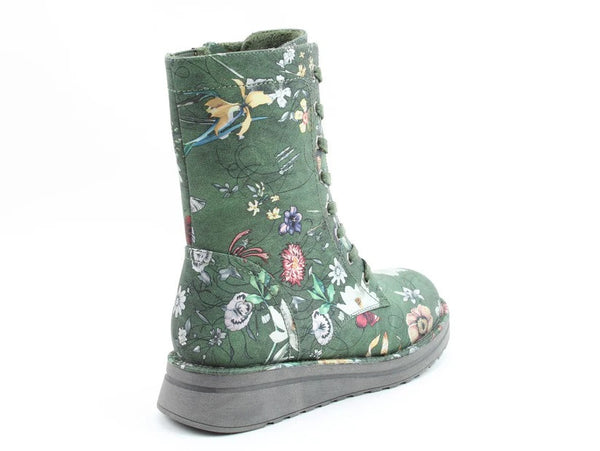 Heavenly Feet Ladies Vegan Friendly Mid-Leg Martina4 Fantasy Print Boots-FOREST GREEN