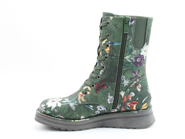 Heavenly Feet Ladies Vegan Friendly Mid-Leg Martina4 Fantasy Print Boots-FOREST GREEN