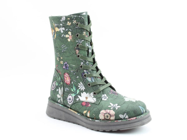 Heavenly Feet Ladies Vegan Friendly Mid-Leg Martina4 Fantasy Print Boots-FOREST GREEN