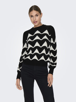 JDY Ladies Tina Long Sleeve Jacquard Pullover Knit-BLACK