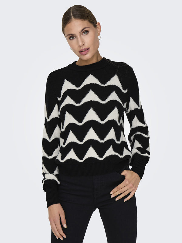 JDY Ladies Tina Long Sleeve Jacquard Pullover Knit-BLACK