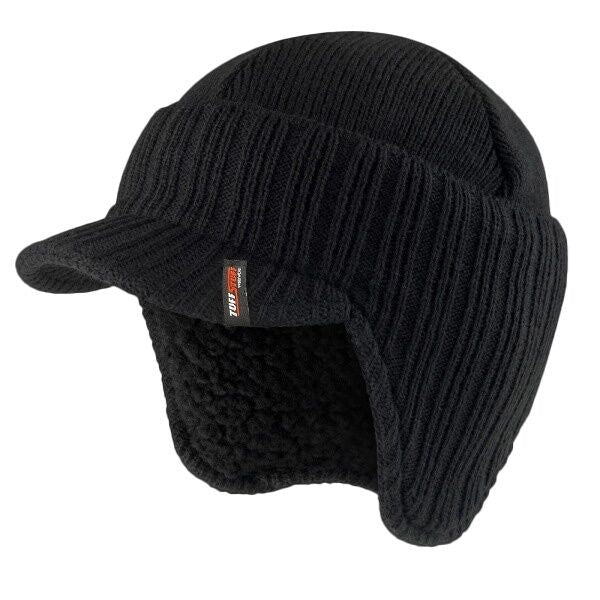 Tuff Stuff Fleece Lined Chunky Knit Peaked Beanie With Earflaps