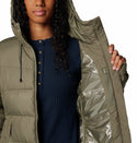 Columbia Ladies Pike Lake II Long relaxed Fit Insulated Hooded Jacket -STONE GREEN