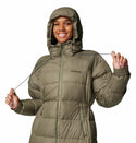 Columbia Ladies Pike Lake II Long relaxed Fit Insulated Hooded Jacket -STONE GREEN