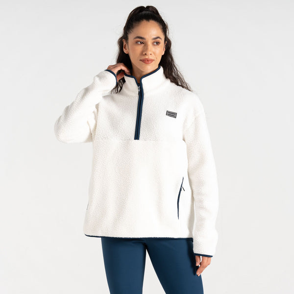 Dare2b Ladies Slide Out Half Zip Borg Fleece-CREAM