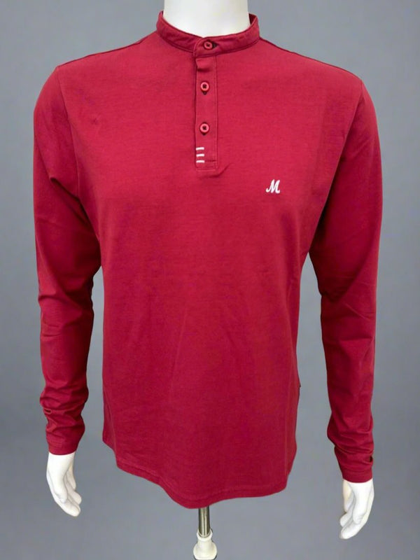 Minerlal Dori Long Sleeve Grandad Tee-BURGUNDY