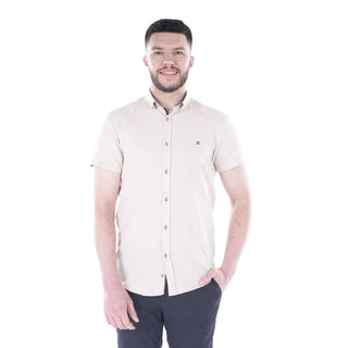 Mineral ANDAR Oxford Cotton Mix Short Sleeve Shirt-STONE