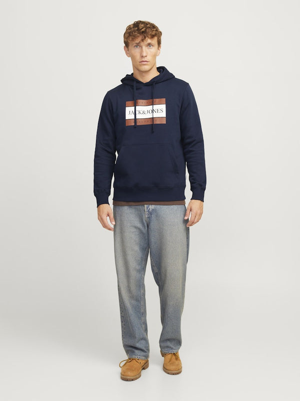 Jack & Jones Mens Fredrisksberg Box Overhead Regular Fit Hoody-SKY CAPTAIN