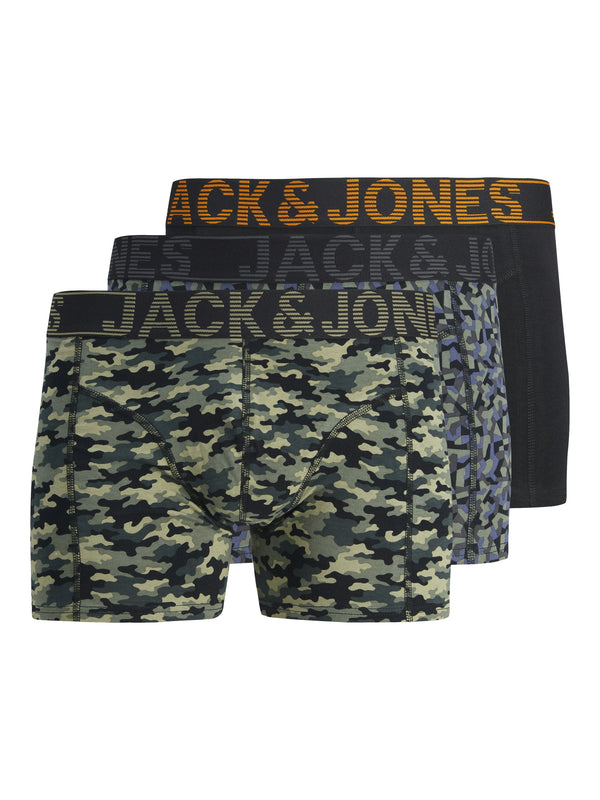 Jack & Jones Mens 3 Pack Danny Comfort Stretch Trunks-BLACK