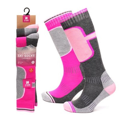 Ladies 2 Pack Thermal Ski Socks 4-8