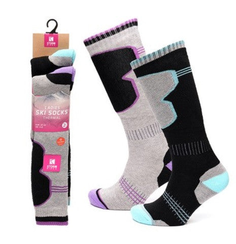 Ladies 2 Pack Thermal Ski Socks 4-8