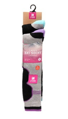 Ladies 2 Pack Thermal Ski Socks 4-8