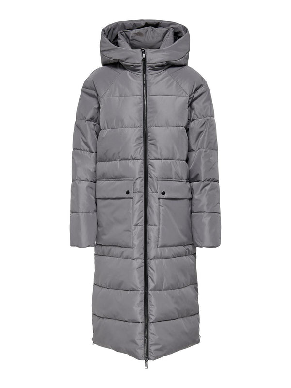 JDY Ladies ELfi Long Padded Hooded Jacket-STEEL