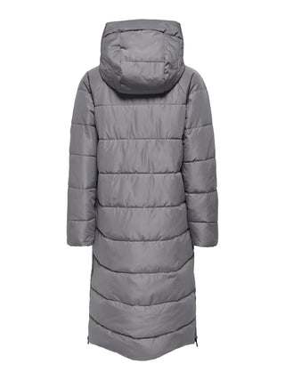 JDY Ladies ELfi Long Padded Hooded Jacket-STEEL