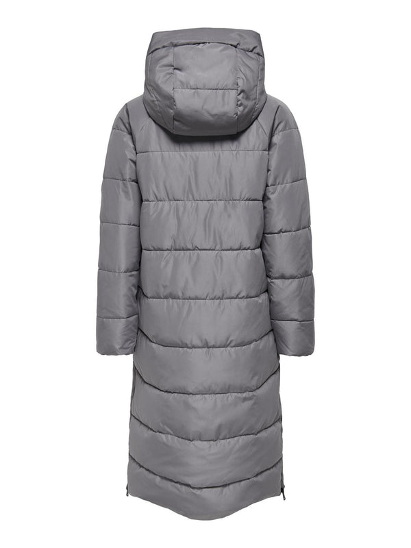 JDY Ladies ELfi Long Padded Hooded Jacket-STEEL