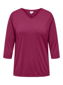 Only Carmakoma Ladies Carlinne V-Neck 3/4 Plus Size Regular Fit Top-PINK