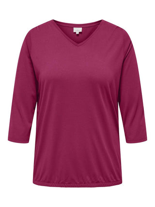 Only Carmakoma Ladies Carlinne V-Neck 3/4 Plus Size Regular Fit Top-PINK