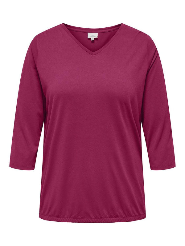 Only Carmakoma Ladies Carlinne V-Neck 3/4 Plus Size Regular Fit Top-PINK